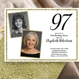 Convites 97º Personalizado Foto Branco e Dourado
