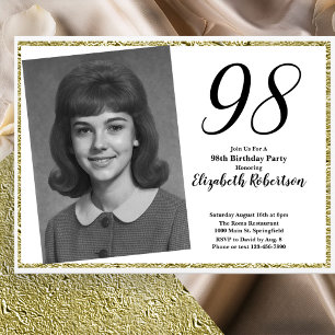 Convites 98º Personalizado Foto Branco e Dourado 