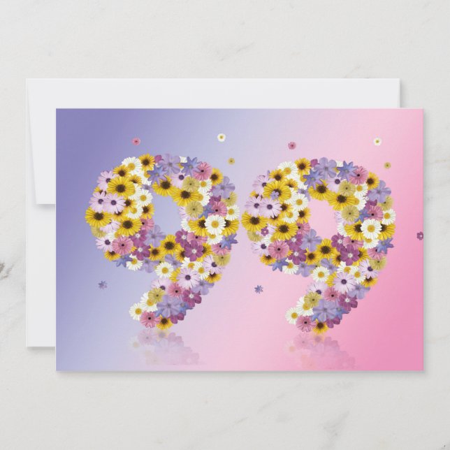 Convites 99.a Festa de aniversário, com letras floridas (Frente)