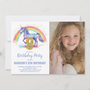 Convites 9.ª fotografia do Rainbow Unicorn Birthday Invtion