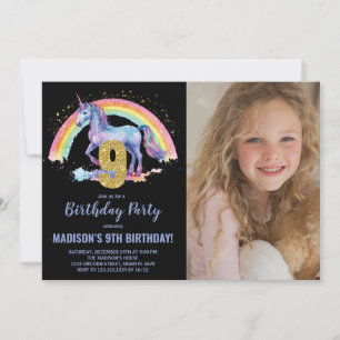 Convites 9.ª fotografia do Rainbow Unicorn Birthday Invtion