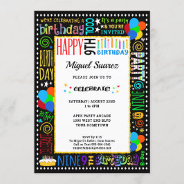 Convites 9.º aniversário do Brincadeira Cor Texto Louco sob