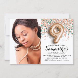 Convites 9.º aniversário do Retrato Dourado de Confetti