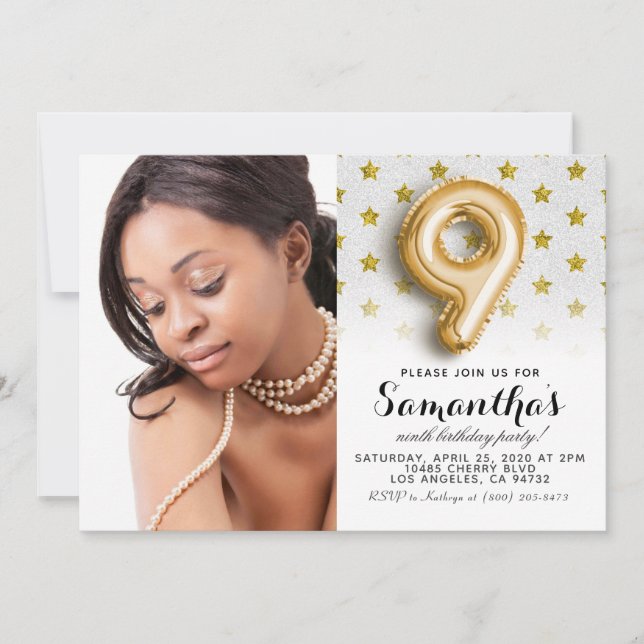 Convites 9.º Aniversário - Estrela de Confetti - Retrato (Frente)