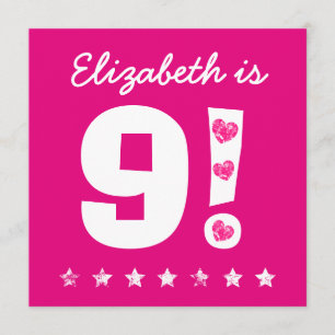 Convites 9.º Aniversário Nome personalizado cor-de-rosa par