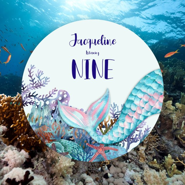 Convites 9.º Aniversário - Sereia Aquática Sob O Mar (Criador carregado)