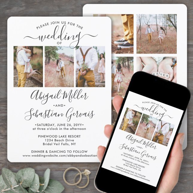 Convites 9 Foto Colagem Elegante Moderna Caligrafia Casamen (Criador carregado)