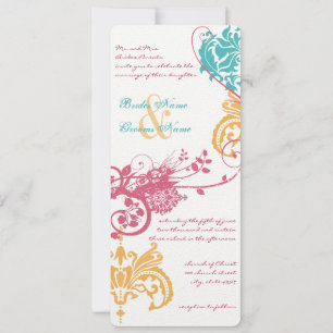 Convites 9 x 4 Cores de Casamento da primavera - Damasco Fl