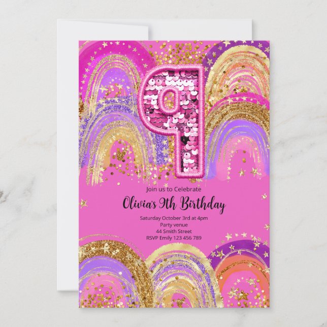 Convites 9th Birthday Girls Invitation (Frente)