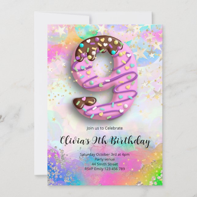 Convites 9th Birthday Girls Invitation (Frente)