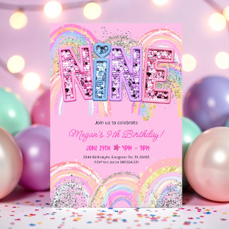 Convites 9th Birthday Rainbow Invitation