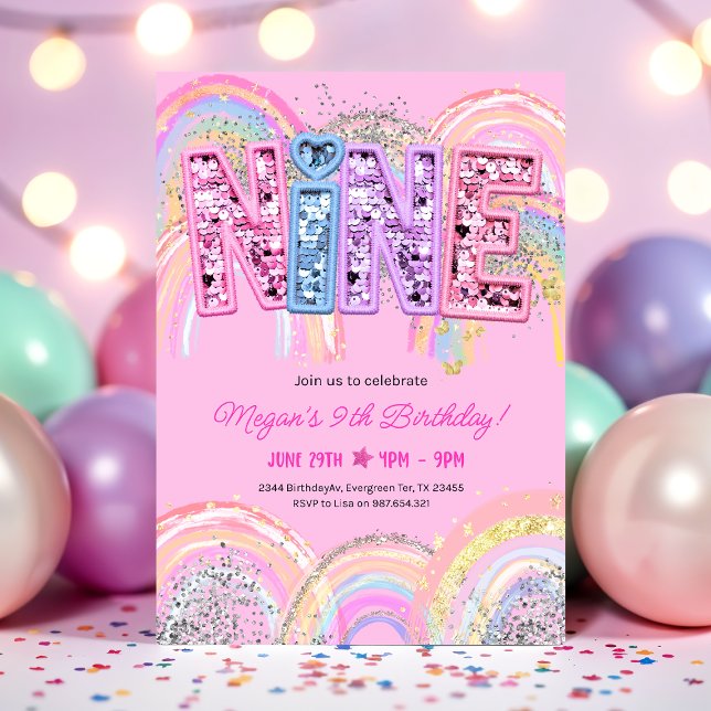 Convites 9th Birthday Rainbow Invitation (Criador carregado)