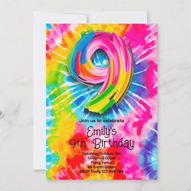 Convites 9th Tie Dye Birthday (Frente)