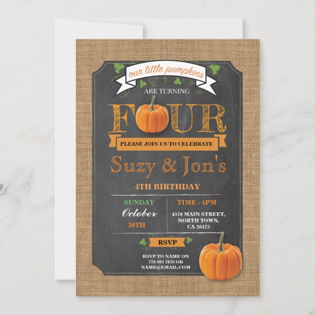 Convites A abóbora dos gêmeos a 4o festa de aniversário 4 (Frente)