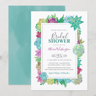 Convites A aguarela brilhante dos Succulents floresce o ch