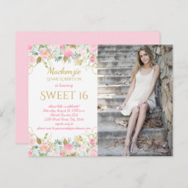 Convites A aguarela cor-de-rosa e Dourado floresce o doce