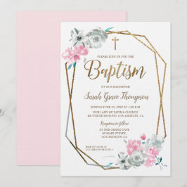 Convites A aguarela de Boho floresce o baptismo do rosa de