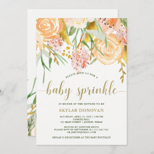 Convites A aguarela Dourado floral no bebê do branco  