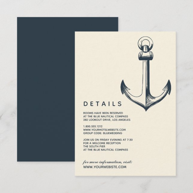 Convites A âncora azul | Detalhes do Convidado de Casamento (Frente/Verso)