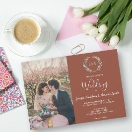 Convites A aquarela russa deixa foto de monograma Casamento