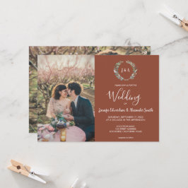 Convites A aquarela russa deixa foto de monograma Casamento