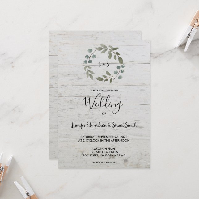 Convites A aquarela russa deixa monograma de madeira Casame (Frente/Verso In Situ)