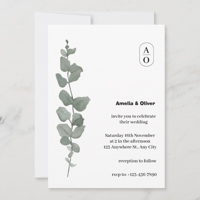 Convites A Aquarela Verde Deixa Um Simples Casamento Elegan (Frente)