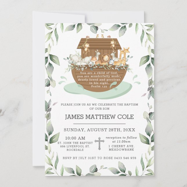 Convites A Arca de Noah é verde-batismo cristalizando neutr (Frente)