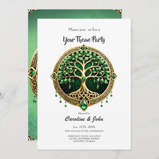Convites A árvore da vida com nós Celtas. (Frente/Verso)