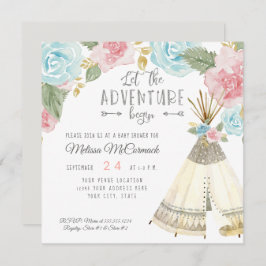 Convites A aventura cinzenta do Teepee do chá do bebé