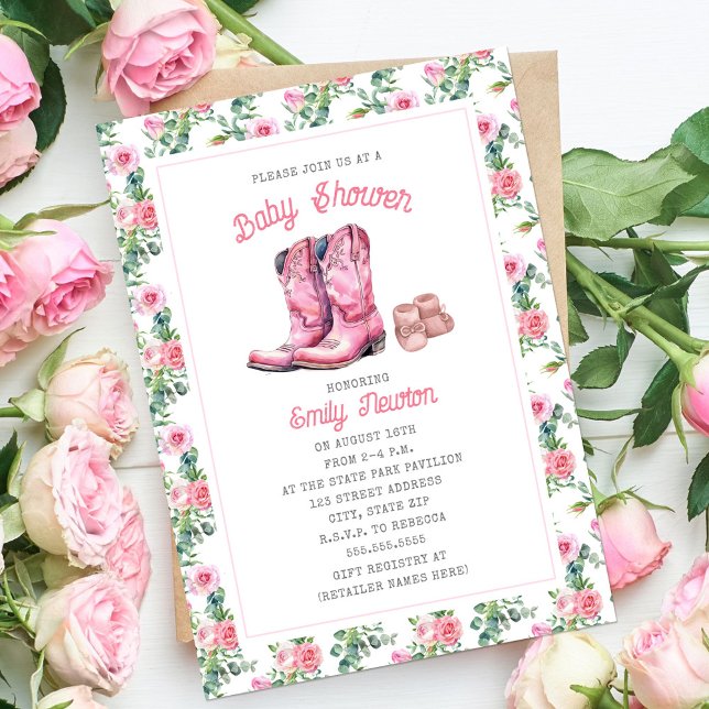 Convites A Aventura Começa Botas Rosa Floral (Criador carregado)