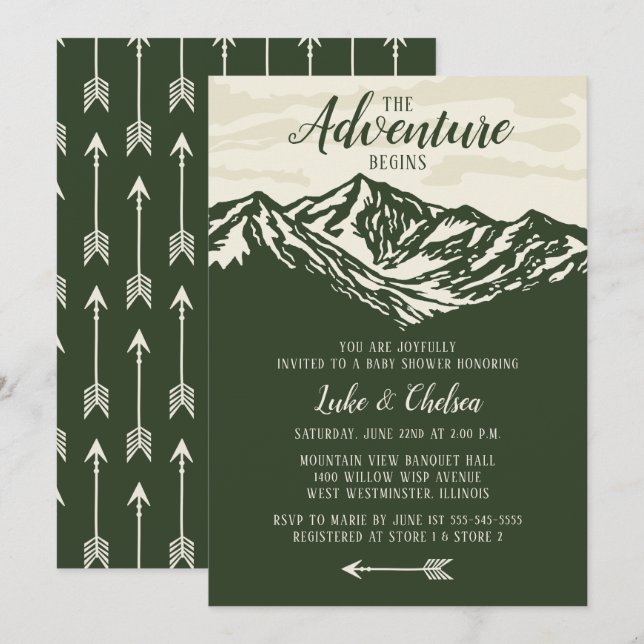 Convites A Aventura Começa Chá de fraldas Russo Da Montanha (Frente/Verso)