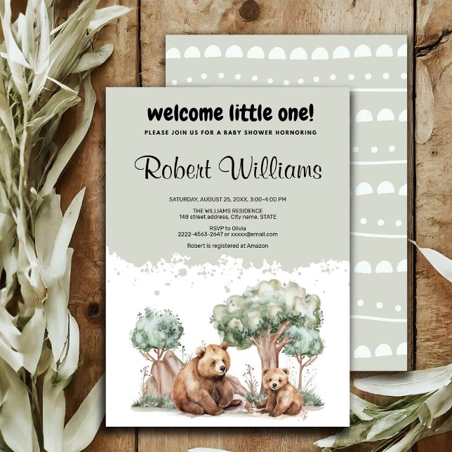 Convites A aventura da mamã aguarda chá de fraldas (Cute mommy bear baby shower invitation , welcome little one)