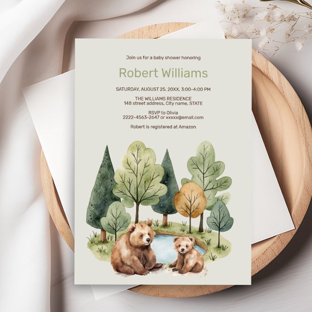 Convites A aventura da mamã aguarda chá de fraldas (Forest theme baby shower invitation
)