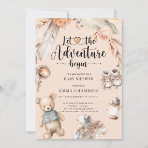 Convites A Aventura Inicia O Gênero Do Chá de fraldas Boho