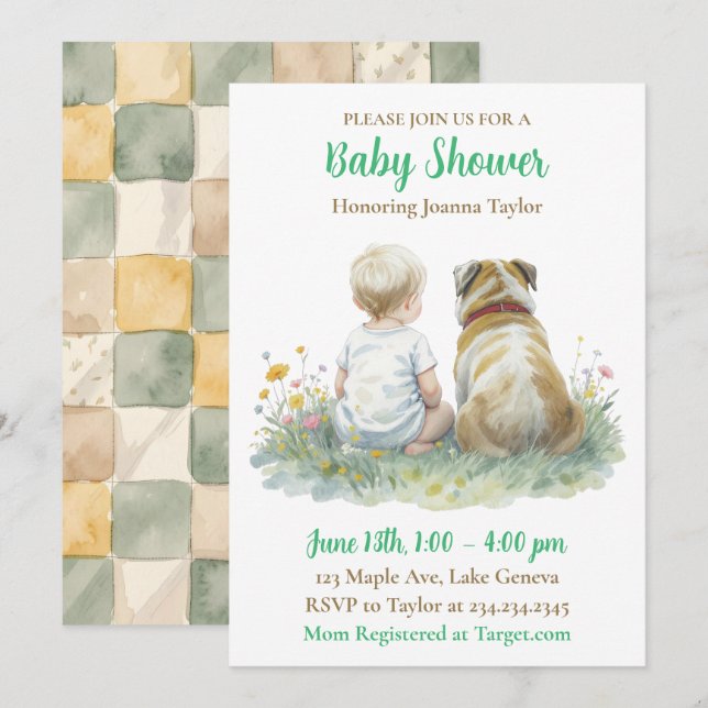 Convites A Baby and Puppy Dog Gender Neutral Baby Shower (Frente/Verso)