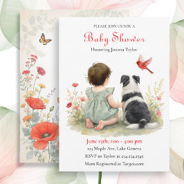 Convites A Baby Girl and her Puppy Baby Shower Invitation