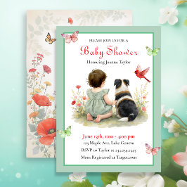 Convites A Baby Girl and her Puppy Baby Shower Invitation