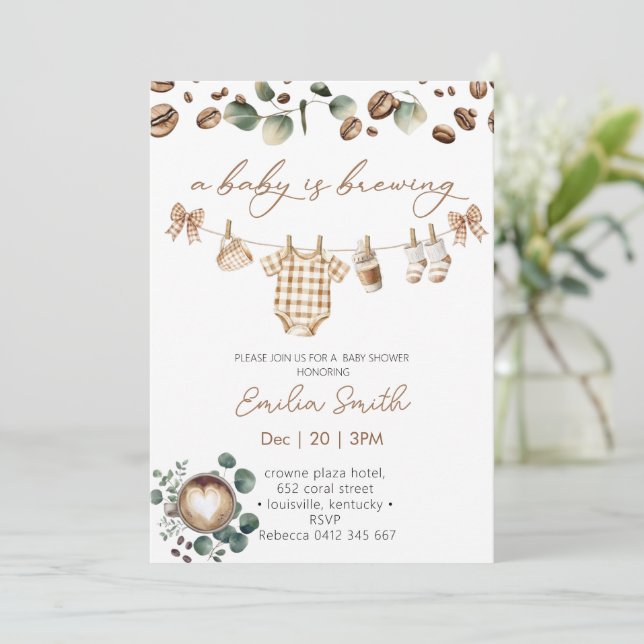 Convites A Baby Is Brewing Coffee Baby Shower (Em pé/Frente)