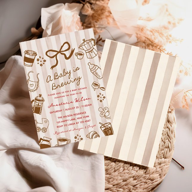 Convites A Baby is Brewing Coffee bow hand drawn Shower (Criador carregado)