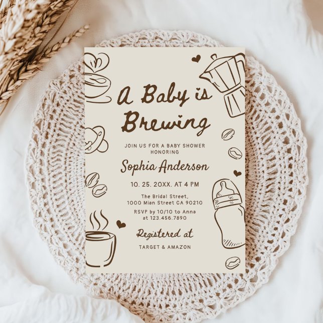 Convites A Baby is Brewing Hand Drawn Coffee Baby Shower (Criador carregado)