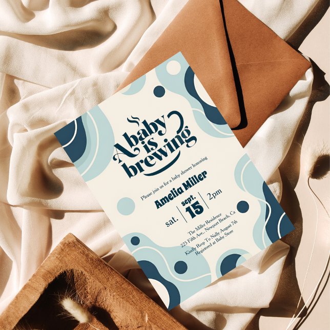 Convites A Baby is Brewing Retro Blue Coffee Baby Shower (Criador carregado)