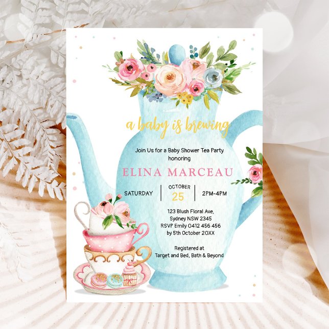 Convites A Baby Is Brewing Tea Party Baby Shower Invitation (Criador carregado)