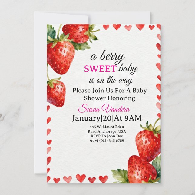 Convites A Berry Sweet  Baby Shower invitation  (Frente)