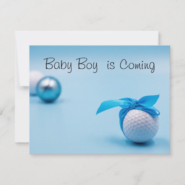 Convites A bola de golfe para o bebê Boy vem com fita azul (Frente)