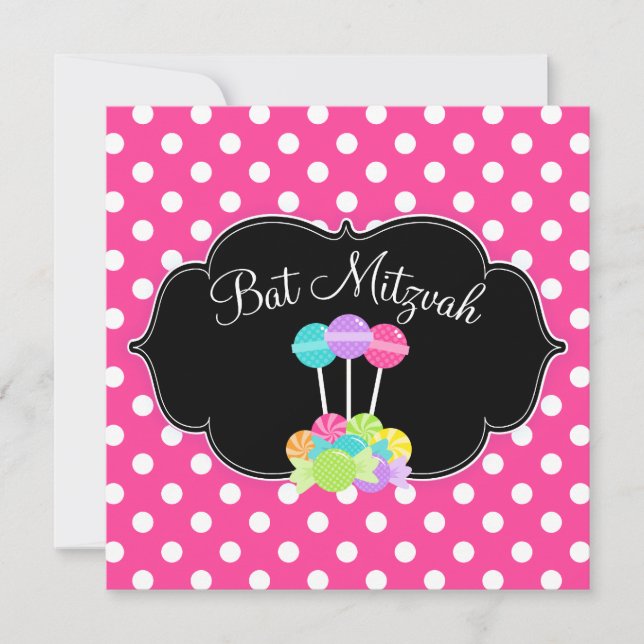 Convites à Bolinhas Rosa-Rosa para Bat Mitzvah (Frente)