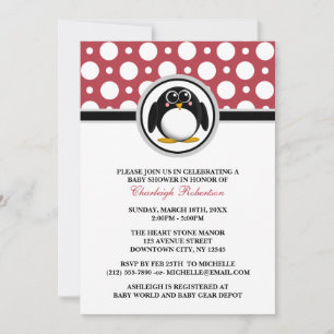 Convites à Bolinhas Vermelha de Pinguim