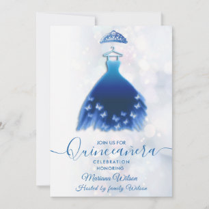 Convites A borboleta azul-de-boque moderno vestido tiara Qu