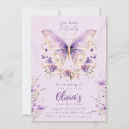 Convites A borboleta roxa está girando um primeiro aniversa