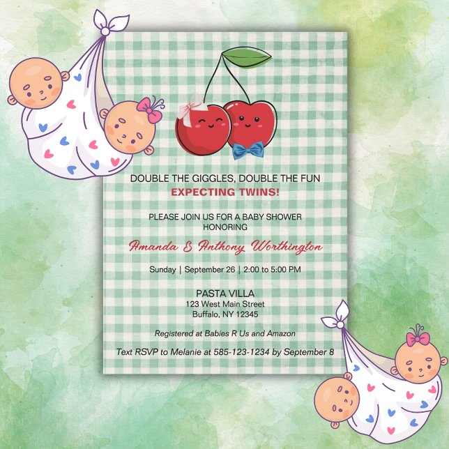 Convites A Boy and Girl Twins Baby Shower Flat Card (Criador carregado)